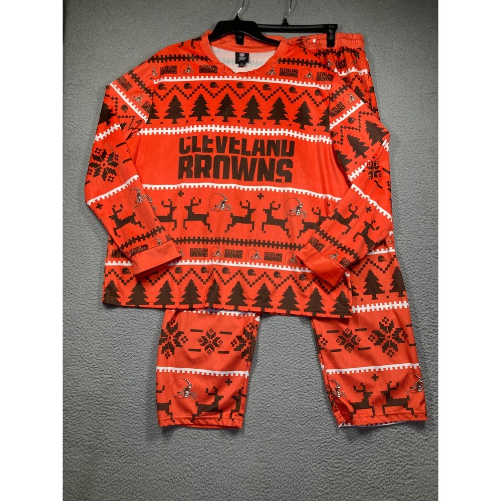 Cleveland Browns Pajamas Men's 2XL Orange Christmas Reindeer Top Bottoms NFL